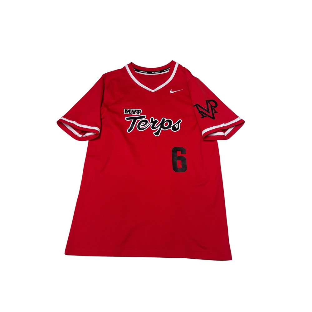 Nike X Team MVP Terps Baseball Jersey Red Mens Small DM4123-658 Number‎ 6
